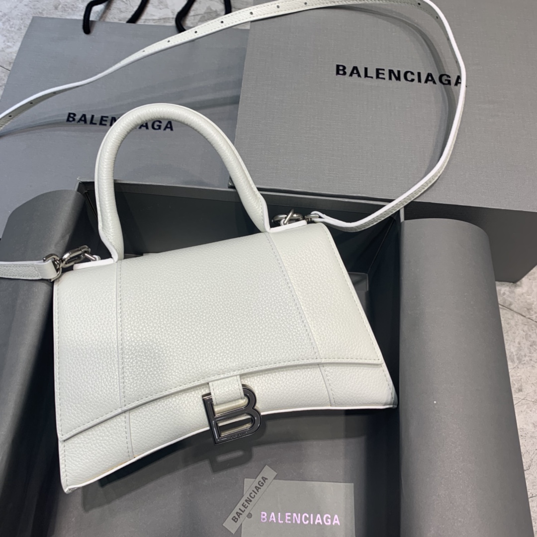 Balenciaga Hourglass Small Handbag Grain Calfskin Shoulder Bag White